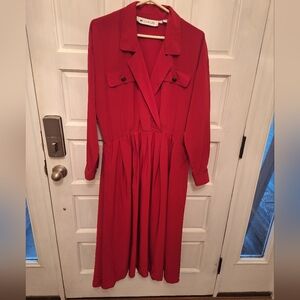 MS Chaus vintage red long sleeved maxi shirt dress,  size 10